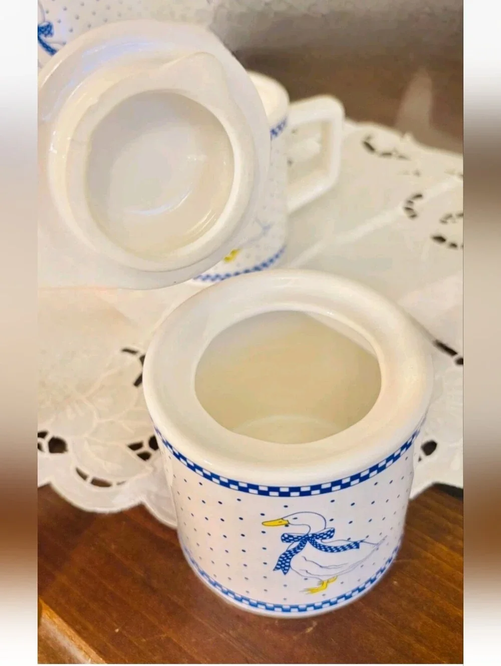 Vintage Blue Country Goose Tea Coffee Pitcher Mug Creamer Set Duck Cottagecore
